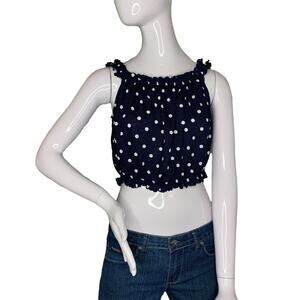 IRIS Women Crop Top Blue Polka Dot Sleeveless Size L